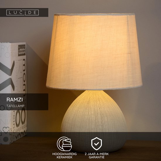 Lucide RAMZI - Lampe de table - Ø 18 cm - 1xE14 - Crème