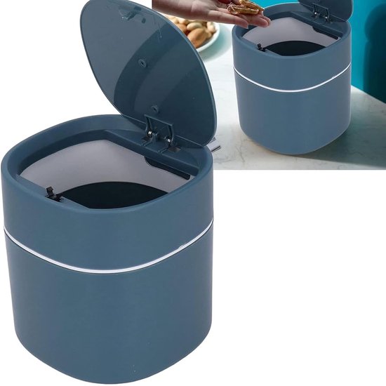 Prullenbak - Mini prullenbakje - Tafelafvalemmer - Klein Afvalbakje tafelafvalbakje - tafelafvalbakje met deksel - Aanrecht - Afvalemmers - Kunststof - blauw - 13.5*13.5*14cm - tafelvuilnisemmer met deksel - zonder Afvalzak