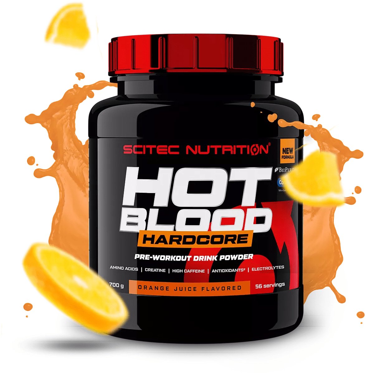 Scitec Nutrition - Hot Blood Hardcore (700 gram - Orange Juice) - krachtige pre workout formule - 56 doseringen