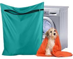 Waszakken voor huisdieren - Waszakken van twill polyester - Grote waszakken met rits - Voorkomt dat waszakken verstopt raken door dierenhaar - wasmachine, 70 x 80 cm,waszak voor huisdieren voor honden, katten en konijnen (Meerblauw)- L
