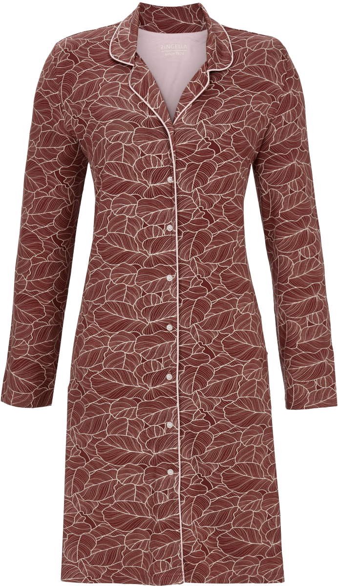 Ringella Bruin doorknoopnachthemd organische print - Bruin - Maat - 36