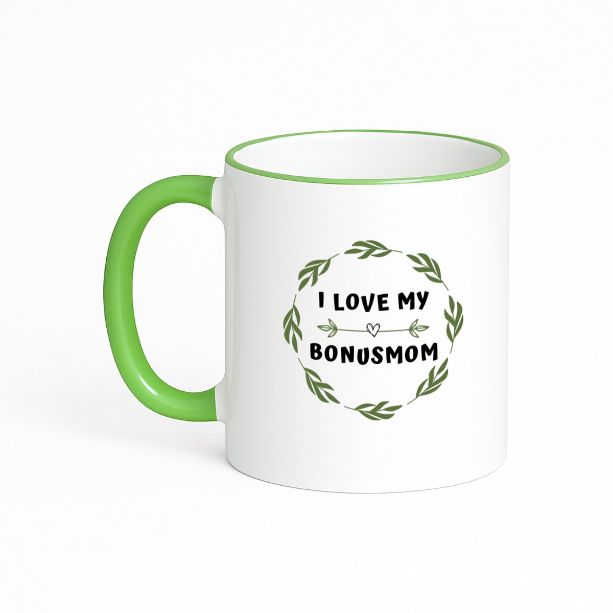 Hacebo® - I love my bonusmom koffiebeker met gekleurde rand groen - Mama - liefste bonusmoeder - thee mok - koffie beker - Moeder cadeautjes - moederdag - verjaardag - geschenk - kado - koffiemok - 330 ML