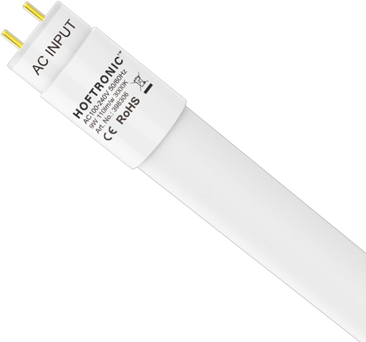 HOFTRONIC LED TL armatuur 60cm - T8 (G13) - 9 Watt 990 lumen (110lm/W) - 3000K Warm wit (830) - Flikkervrij - IP20 Stofdicht Transparant