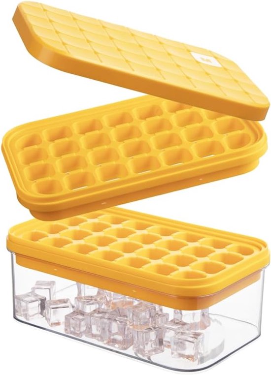IJsblokjesvorm met deksel en bak, BPA-vrije ijsmachine voor vriezer - 64 roosters gelaagde ijsblokjesvormen met schep en container - Easy Release ijsbak voor dranken, cocktails, whisky