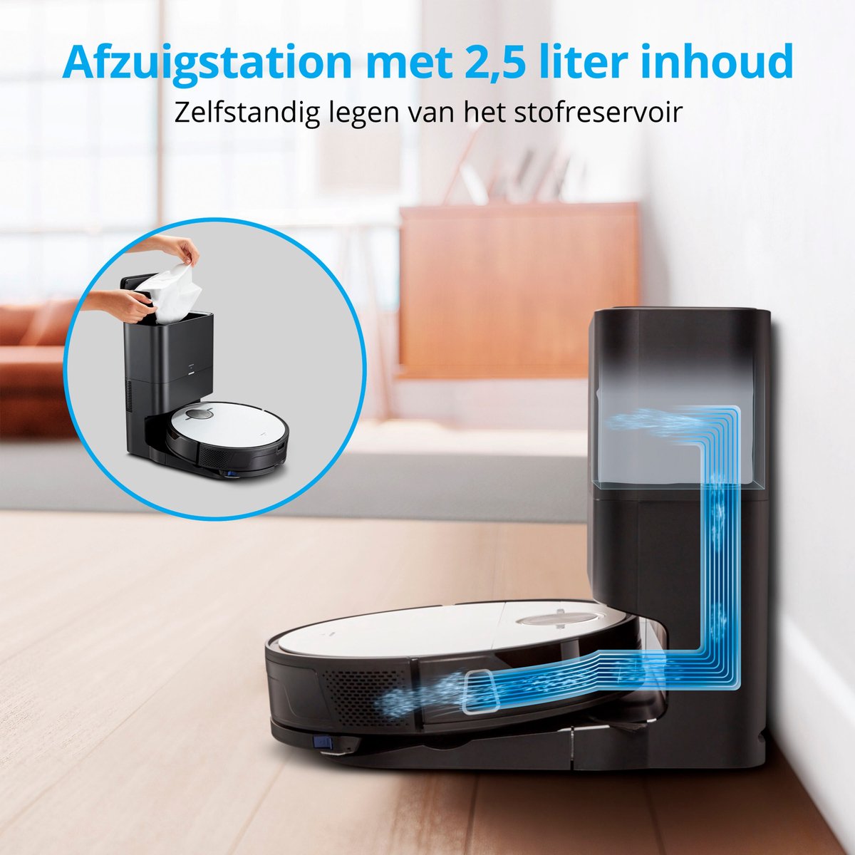 Afbeelding 3 van MEDION Robotstofzuiger met zuigstation en veegfunctie X50 SW (lasernavigatie, krachtige 8000Pa zuigkracht, Alexa 2in1 robotstofzuiger, nauwkeurig in kaart brengen, Go & No Go gebieden, meerdere vloere