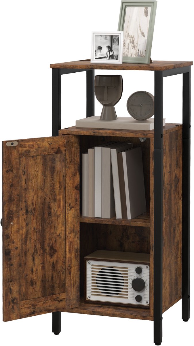 Homcom Bijzettafel met Opbergkast - Nachtkastje - Sidetable - Rustiekbruin