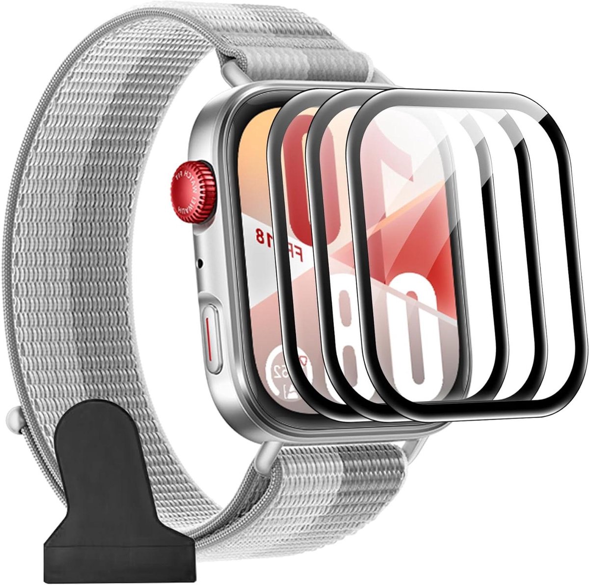 3-delige displaybeschermfolie geschikt voor Huawei Watch Fit 4 - gehard glas - zonder luchtbellen - krasbestendig - extreem duurzaam.