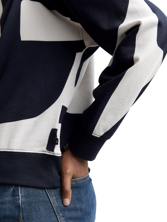 Tom Tailor Denim - Sweatshirt met patroon in losse pasvorm - Maat S - navy white big scale print