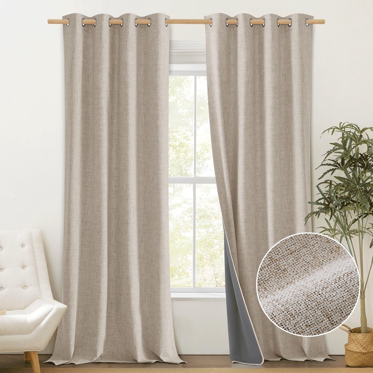 Azomor® Lichtbeige verduisteringsgordijnen set voor woonkamer met thermische isolatie