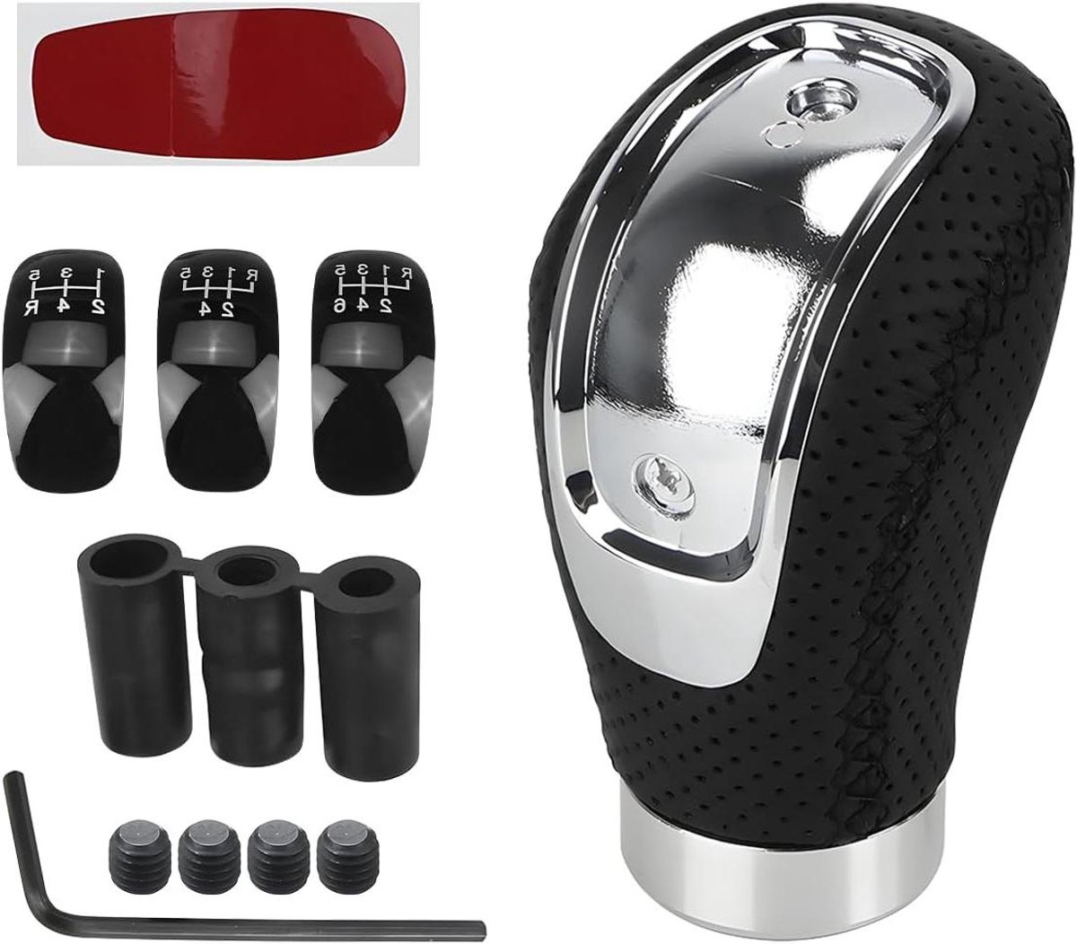 5 6 Versnellingen Lederen Auto Schakelpook met 3 Adapters - Zwart