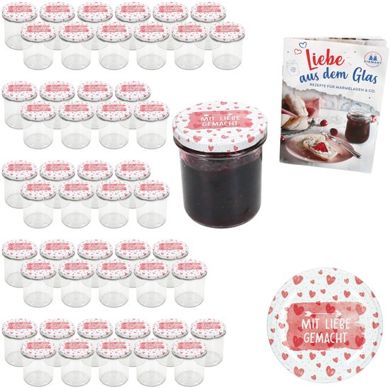 50-delige set Sturzglas 350 ml To 82, met liefde gemaakt deksel incl. receptenboekje