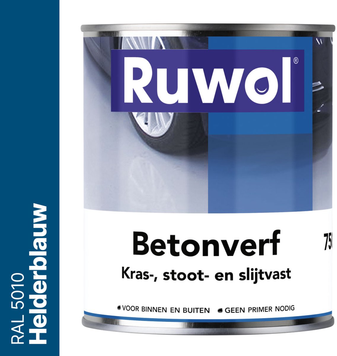 Ruwol Betonverf Helderblauw (RAL 5010) 750 ml - Voor binnen en buiten - Alle kleuren - Kras-, stoot- en slijtvaste verf voor beton en steen - Betonverf voor buiten