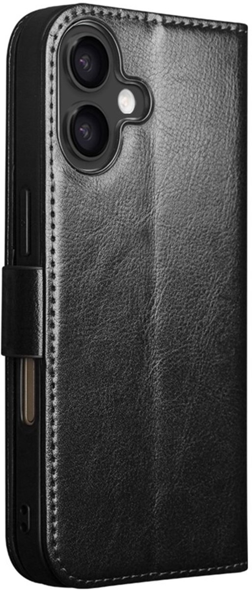 QIALINO Hoesje - Geschikt voor iPhone 17 Hoesje - QIALINO Genuine Leather Book Case - Echt Leder - Zwart