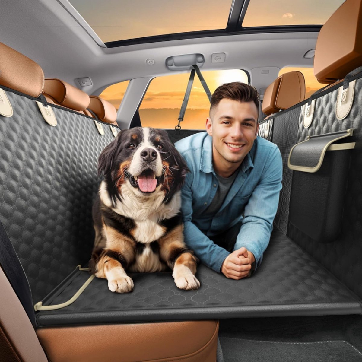 Honden Autostoelhoes - Met Anti-Knaag Extensie - Waterdicht 600D - Antislip - Zwart