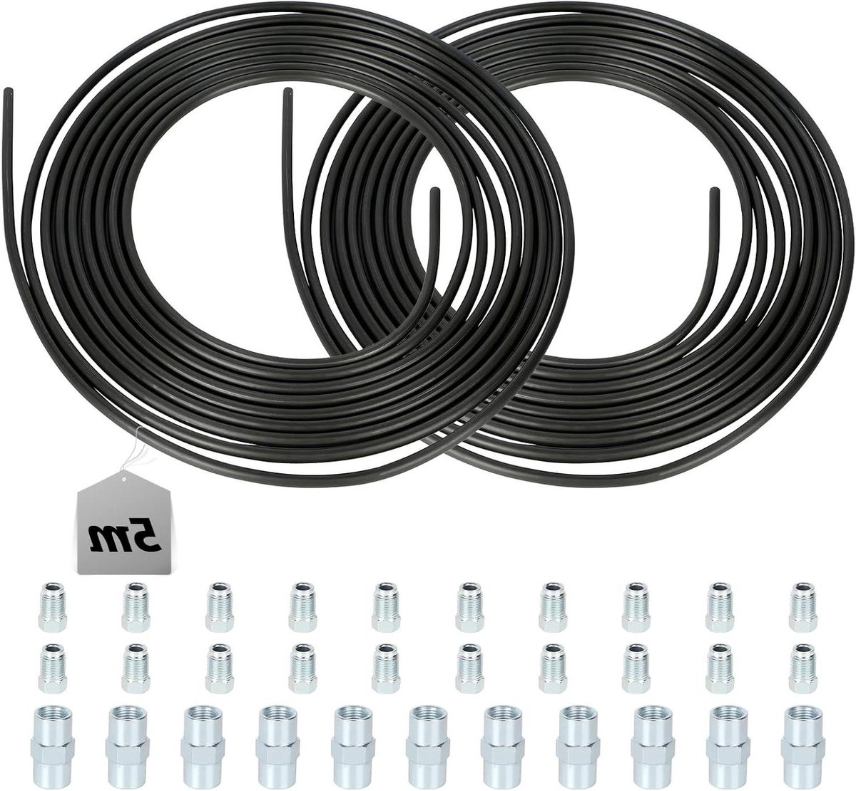 Set van 2 zwarte remleidingen 5 m Ø 4.75 mm inclusief 20 schroefverbindingen en 10 connectoren - kant-en-klare rembuis voor auto remleidingen