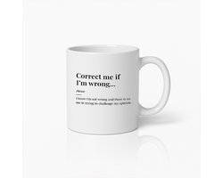 Grappige "Corrigeer Me Als Ik Fout Zit" Definitie Mok – Humoristische Koffiebeker Voor Sarcastische Geesten