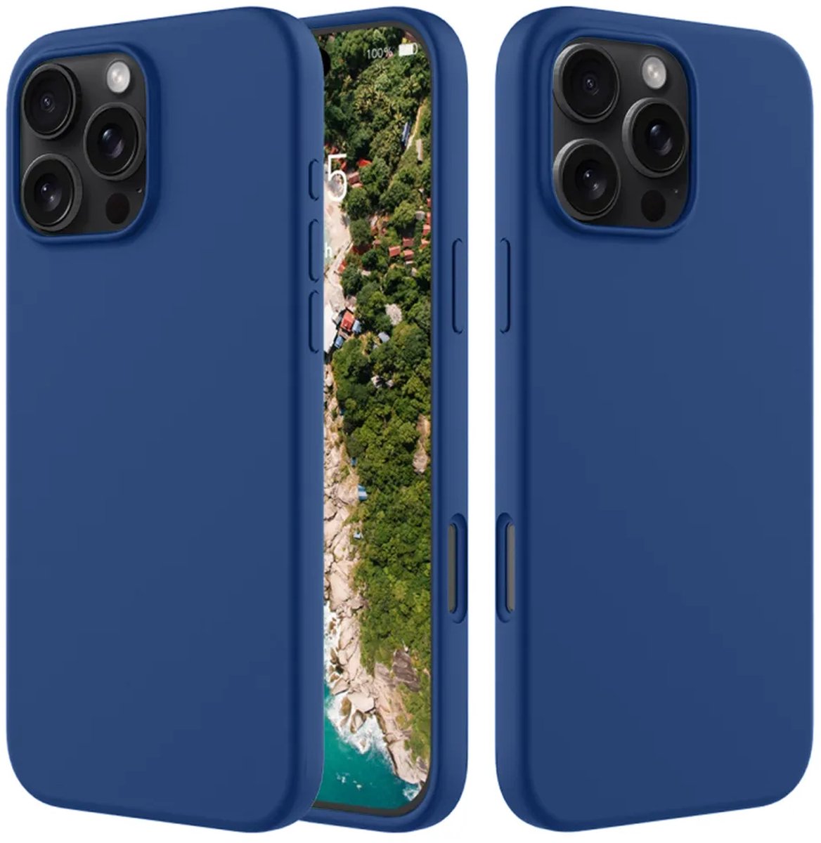 MobyDefend Hoesje - Geschikt voor iPhone 16 Pro - Matte Siliconen Backcover - Blauw