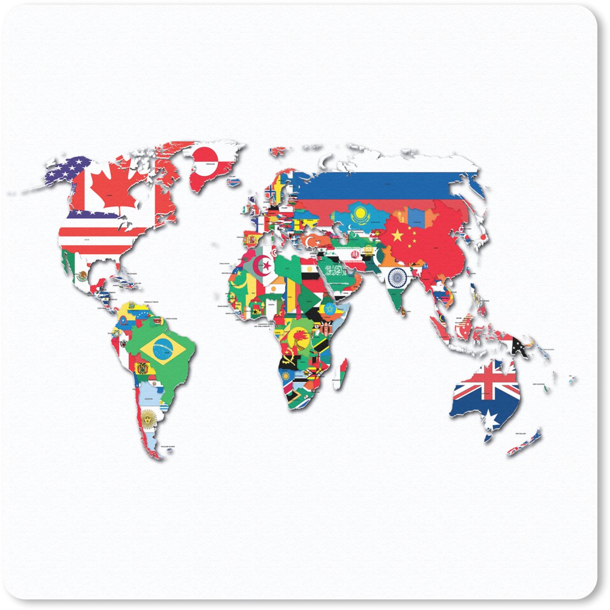 Muismat 30x30 cm - Mousepad Wereldkaart - Vlaggen - Trendy - Muismatten