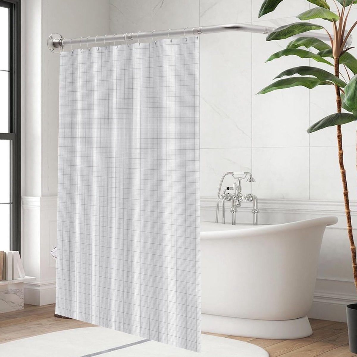 GNCCI Barre De Douche INOX Extensible sans Percage Angle Réglable Courbé Tringle de Rideau de