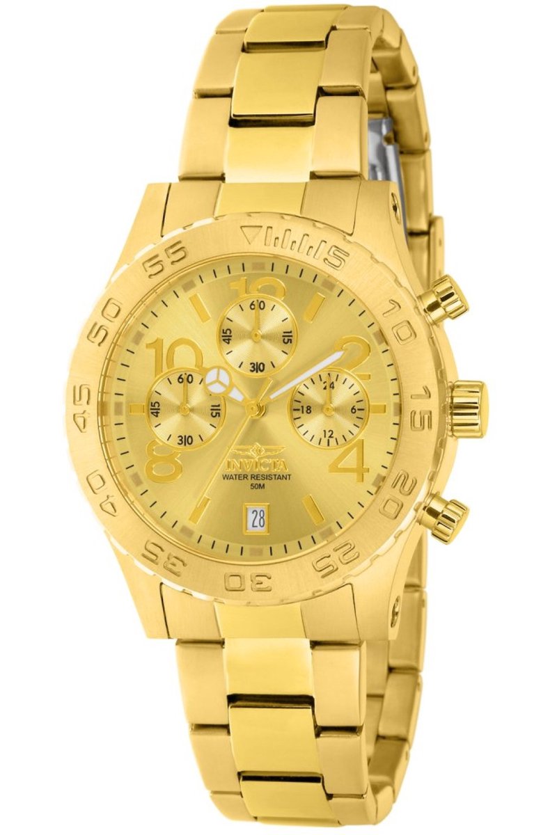 Invicta Specialty 1279 Dames Horloge - Waterdicht - Analoog - Quartz Uurwerk - Roestvrij Staal met gouden Wijzerplaat - 40mm
