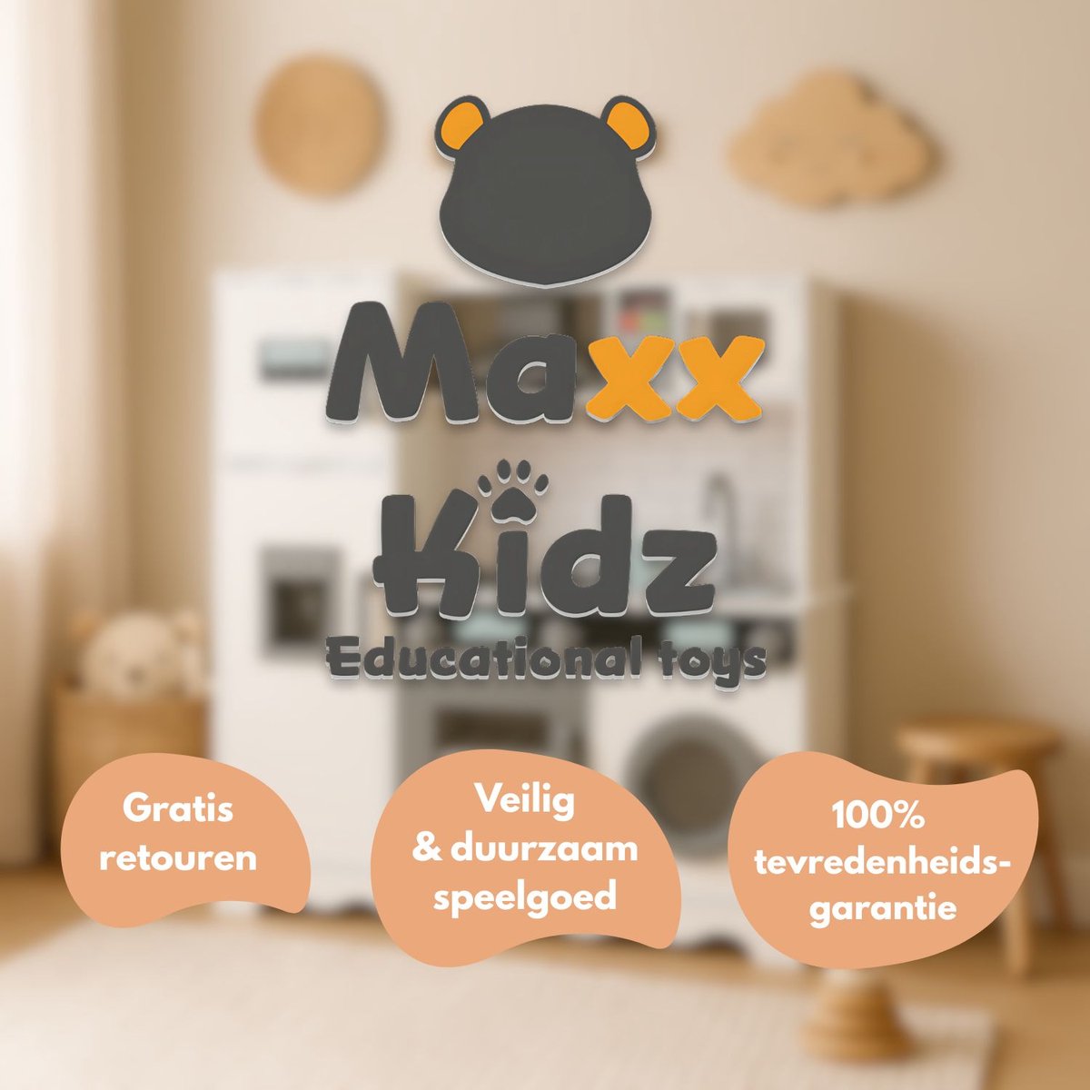 Maxx kidz - Houten Speelgoed Keuken - Complete Speelkeuken - Wit Keukentje met Grijze Afwerking - Stevige Kinderkeuken met Accessoires - Speelgoedkeuken met Geluid — afbeelding 7