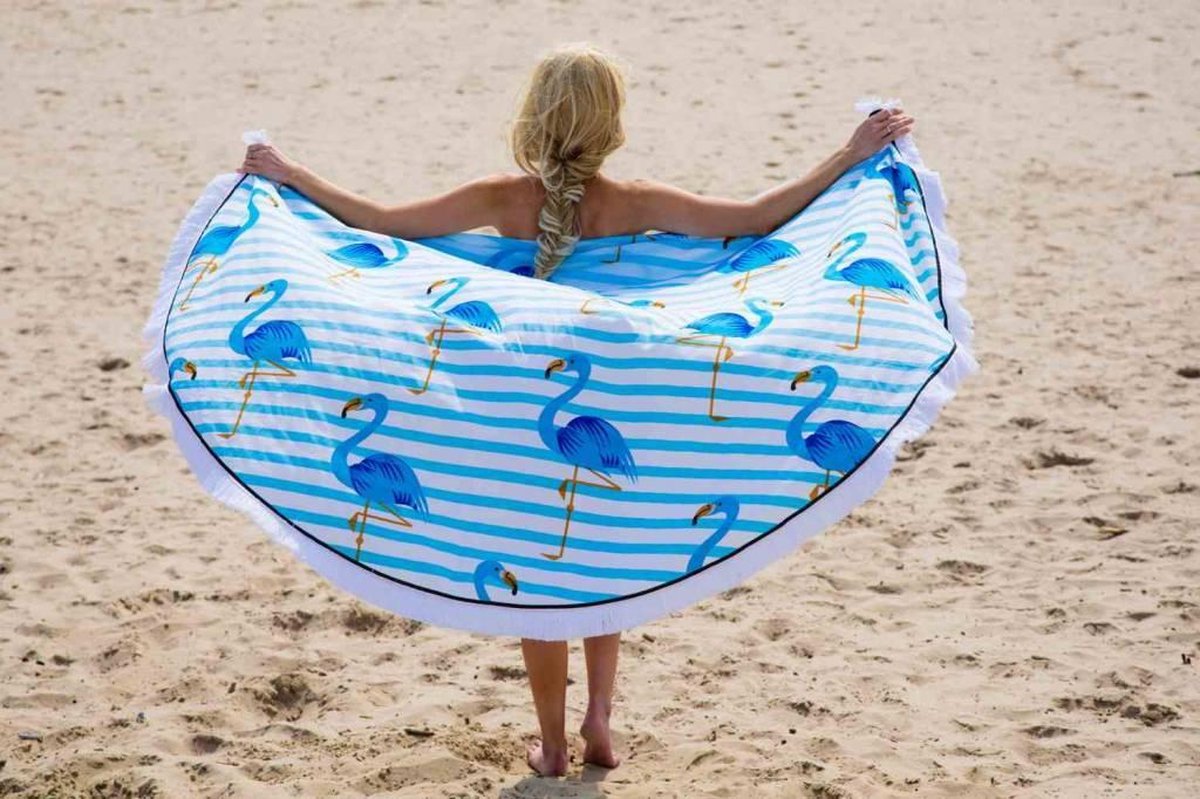 Serviette de plage ronde - Roundie XL Ø 175cm - Appelez-le Fouta! Gypsy  Flamingo Blue... | bol.com