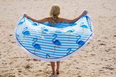 Rond strandlaken - Roundie XL Ø 175cm - Call it Fouta! Gypsy Flamingo blue fringe - roundie beach towel - roundie katoen