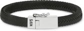 SILK Jewellery - Zilveren Armband - Alpha - 155BLK.23 - zwart leer - Maat 23