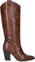 Sacha - Dames - Bruine leren cowboylaarzen met crocoprint - Maat 37