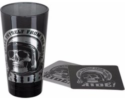 Harley-Davidson Skull Rider Hoog Glas met Bijbehorende Onderzetters