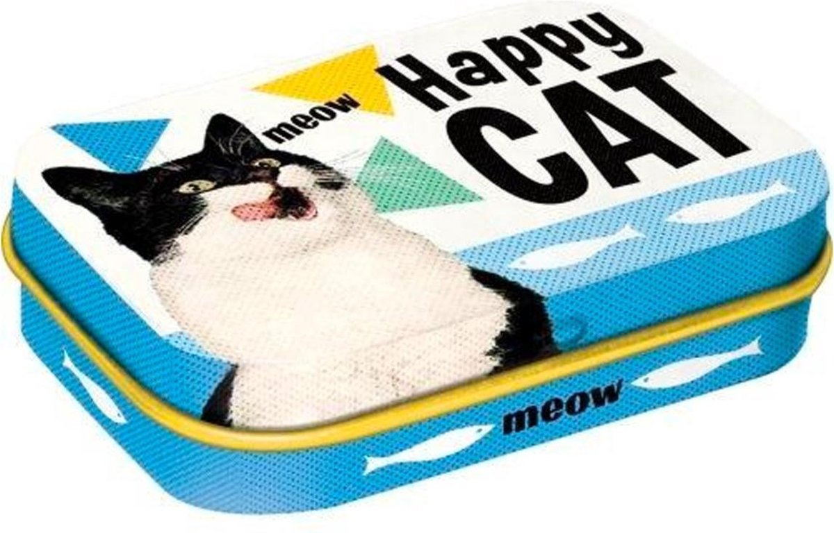 Happy Cat - Pepermunt - Metalen Blikje - Mint Box 4 x 6 cm