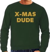 Foute Kersttrui / sweater - x-mas dude - goud / glitter - groen - heren - kerstkleding / kerst outfit S (48)