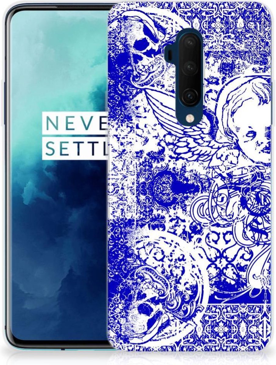 Silicone Back Case OnePlus 7T Pro Angel Skull Blauw