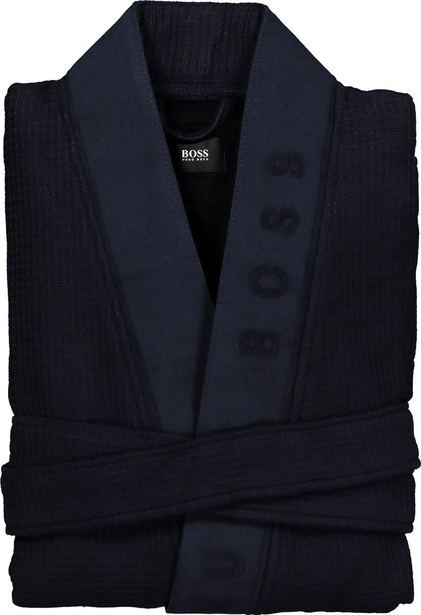 Hugo Boss heren ochtendjas - Waffle Kimono blauw in cadeauverpakking - Maat  XL | bol.com
