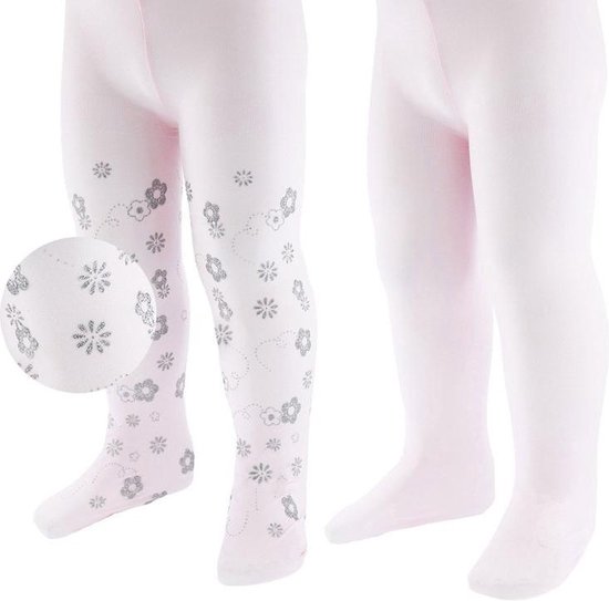 Soft Touch 2-pack Babypanty's - roze met zilveren bloemetjes en effen roze-74/86