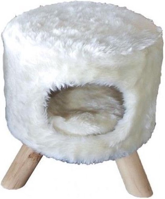 Pouf Boony Rond Peluche Blanc 42x50cm