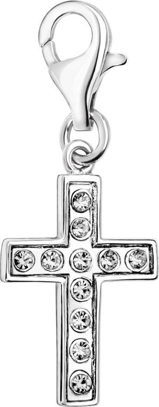 Quiges – 925 - Zilver – Charm - Bedel - Hanger - Kruis met Zirkonia - met – sterling - zilver - karabijnslot - geschikt - voor - Zinzi, Thomas – Sabo - Ti Sento - Bedelarmband HC047