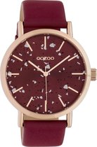 OOZOO Timepieces - Rosé goudkleurige horloge met biking rode leren band - C10412