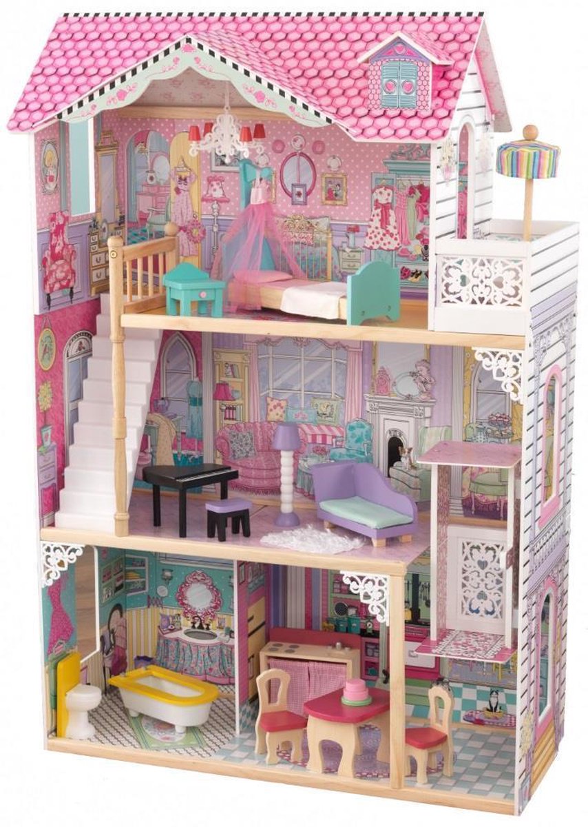 KidKraft Annabelle Poppenhuis – Groot Poppenhuis – Poppenhuis van Hout – 3 Verdiepingen, 5 Kamers & Lift – Inclusief 17 Accessoires – Voor 30 cm Barbies en Soortgelijke Poppen – Vanaf 3 jaar — afbeelding 15
