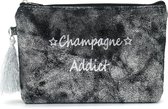 Tas met Kwastje - Champagne Addict - Clutch - Kunstleer - 18,5x13 cm - Zwart en Zilverkleurig