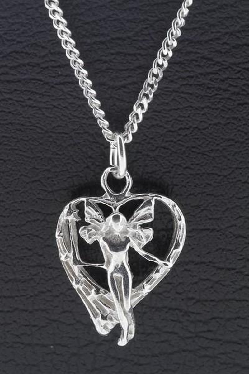 Zilveren Engel in hart ketting hanger - MOOYE ® - Collectie