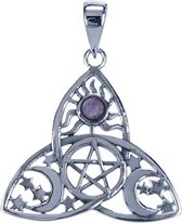 Zilveren Pentagram in triquita met amethyst ketting hanger