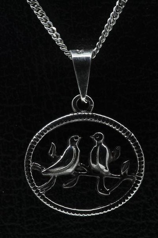 Collier Avec Pendentif 'inséparables' En Argent 925 - Forme Couple D'oiseaux, Chaîne Incluse, Occasion
