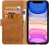 Rosso Element Book Case Wallet Hoesje Geschikt voor Apple iPhone 11 | Portemonnee | 3 Pasjes | Magneetsluiting | Stand Functie | Licht Bruin