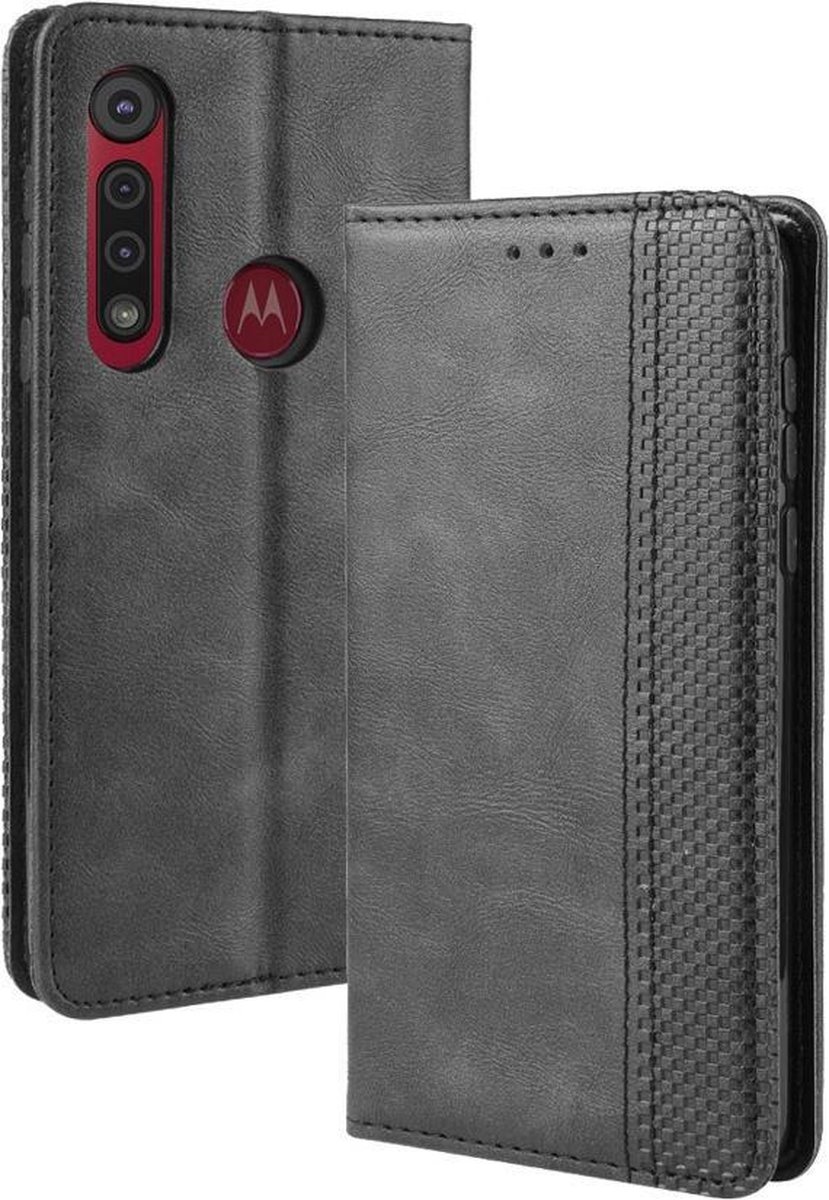 Vintage Book Case - Geschikt voor Motorola Moto G8 Plus Hoesje - Zwart
