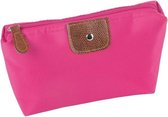 Multifunctionele toilet/make-up/opberg tas roze 17 cm voor dames met kunstleer detail - Reis toilettassen/make-up etui - Handbagage