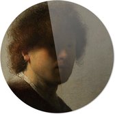 Schilderij - Zelfportret Rembrandt Rembrandt Rijn Oude Meesters - Bruin - 100 X 100 Cm Zelfportret Van Rembrandt | Rembrandt Van Rijn | Rond Plexiglas | Wanddecoratie | 100cm X 100
