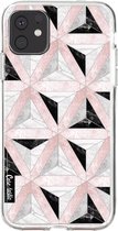 Casetastic Apple iPhone 11 Hoesje - Softcover Hoesje met Design - Marble Triangle Blocks Pink Print