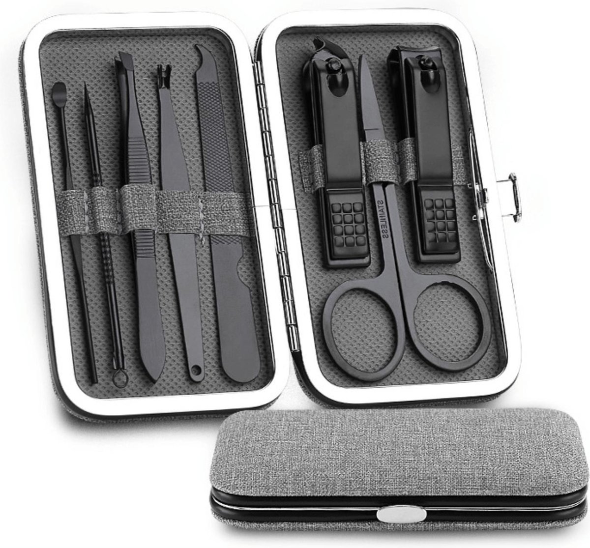 Manicure / Pedicure Set (8 Stuks) Hoge Kwaliteit Nagel schaar Pincet Nagel knipper verzorging Grijs