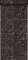 Origin Wallcoverings behangpapier dwarsdoorsnede boomstam mat zwart en glanzend brons - 347550 - 53 cm x 10,05 m